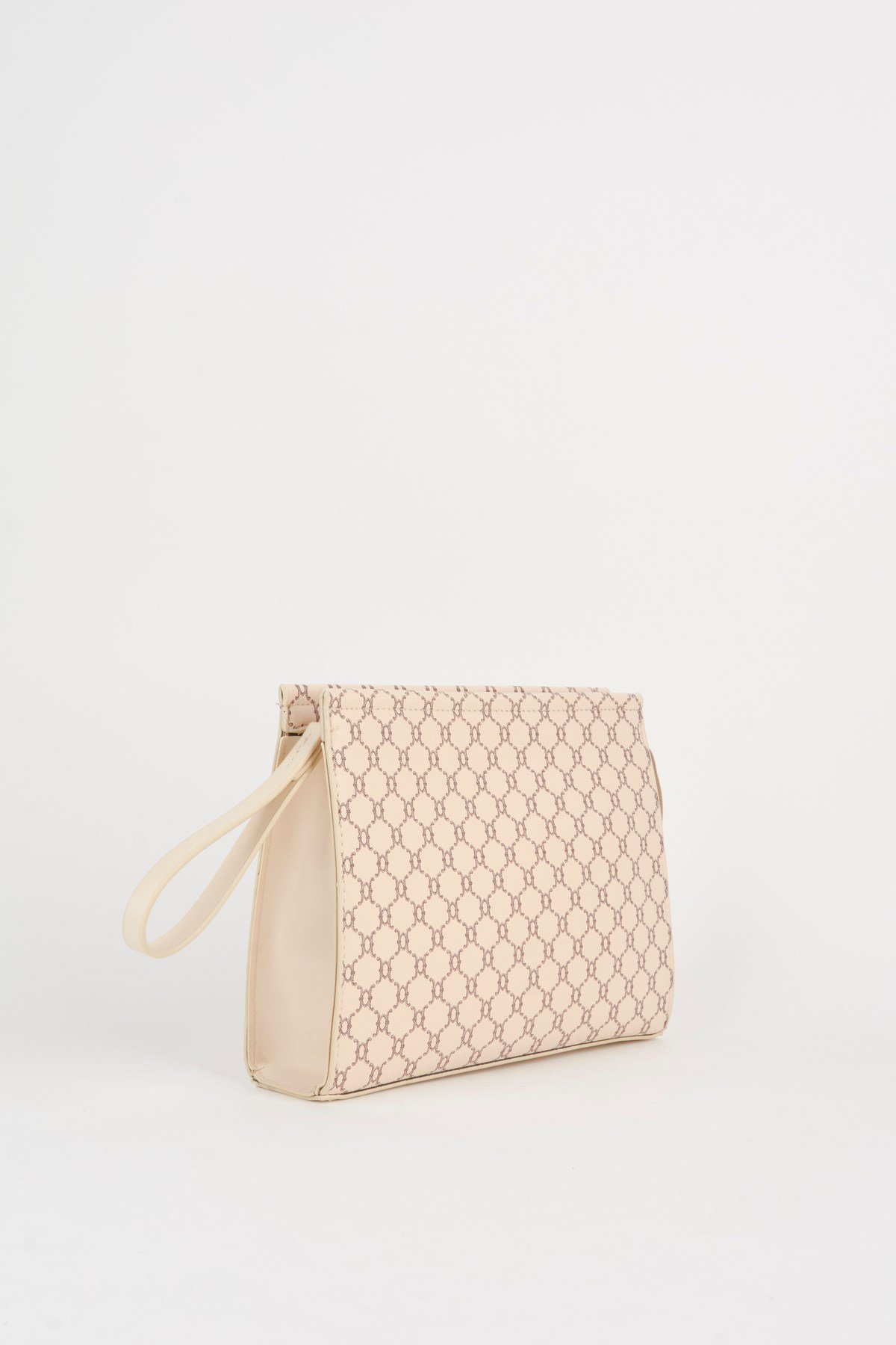 Kadın Petunya Desenli Krem Astarlı Suni Deri Bilek Askılı Portföy El Ve Clutch Çanta