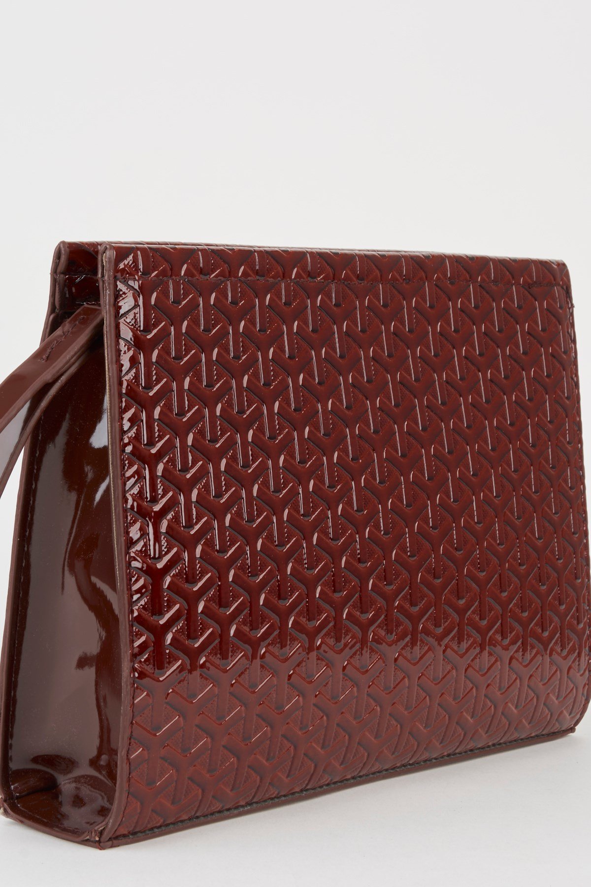 Kadın Petunya Dokulu Acı Kahve Astarlı Suni Deri Bilek Askılı Portföy El Ve Clutch Çanta