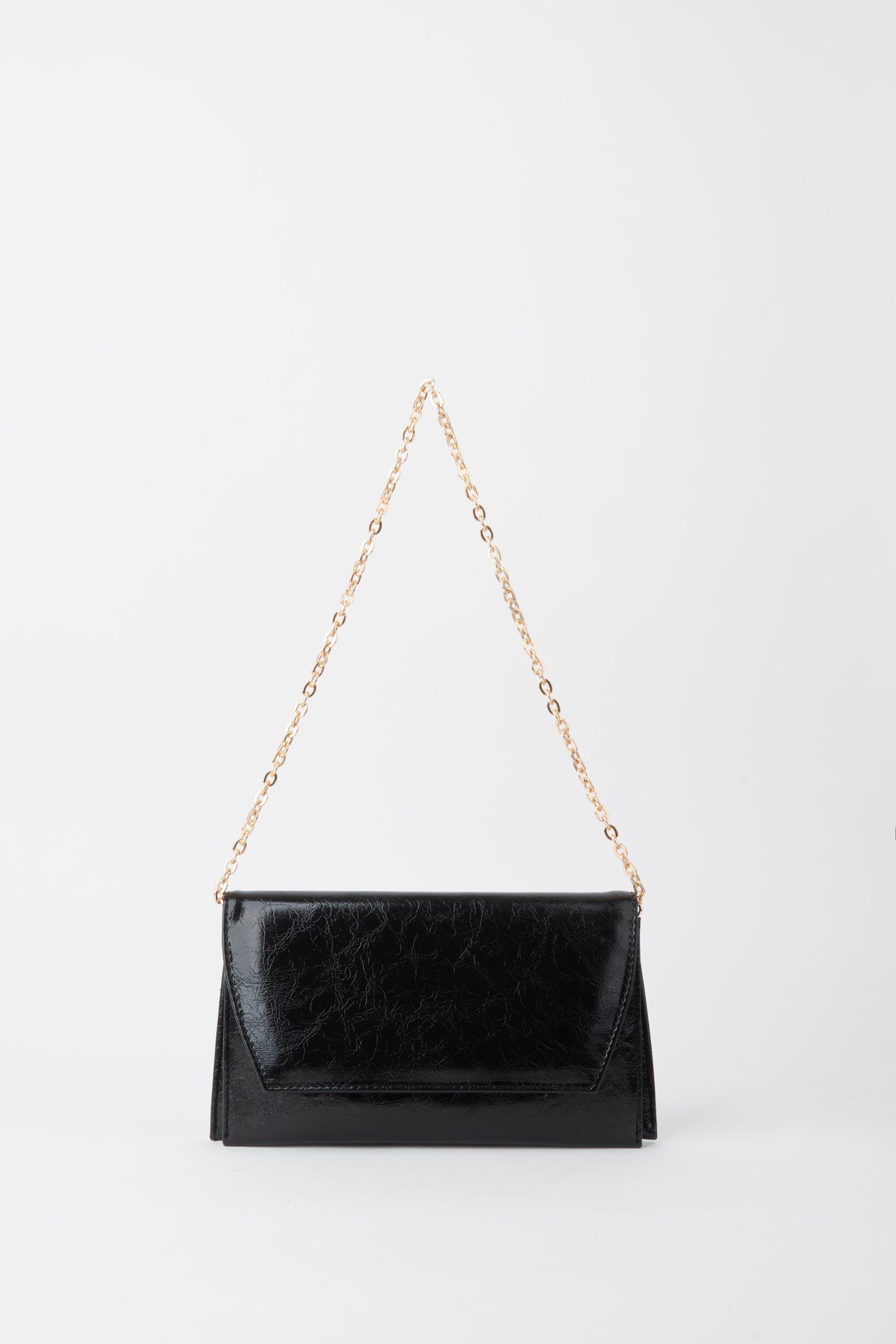 Kadın Siyah Zarf Tasarım 2 Bölmeli Mini Zincir Askılı Çıt Çıt Kapama Clutch Ve El Çantası