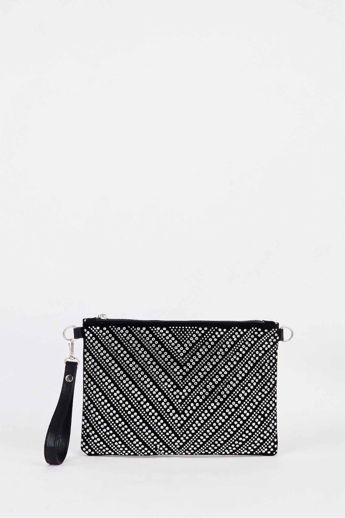Kadın V Gümüş Taşlı Süet Bilek Askılı Ve Zincir Askılı Portföy El Ve Clutch Çanta
