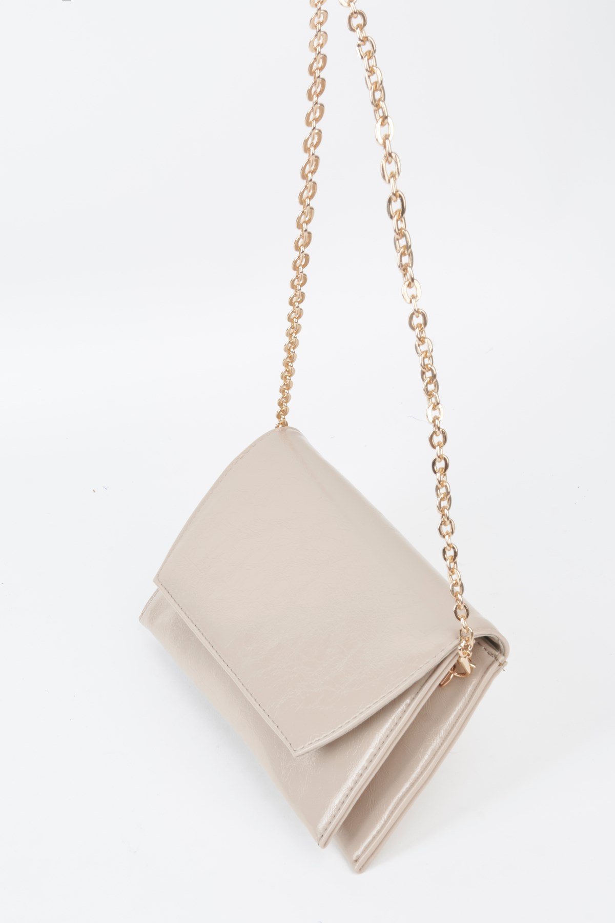 Kadın Vizon Zarf Tasarım 2 Bölmeli Mini Zincir Askılı Çıt Çıt Kapama Clutch Ve El Çantası
