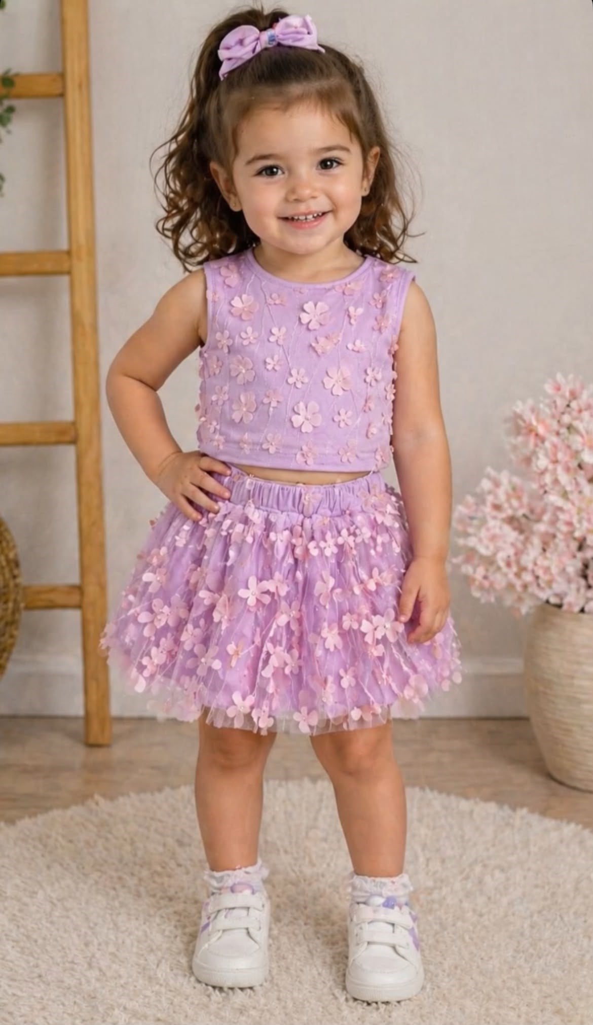 3D Lİ ÇİÇEKLİ LİLA TAKIM