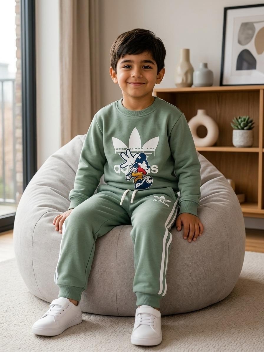 ADAÇAYI YEŞİLİ MİCKEY BASKILI ÇİZGİLİ EŞOFMAN TAKIM