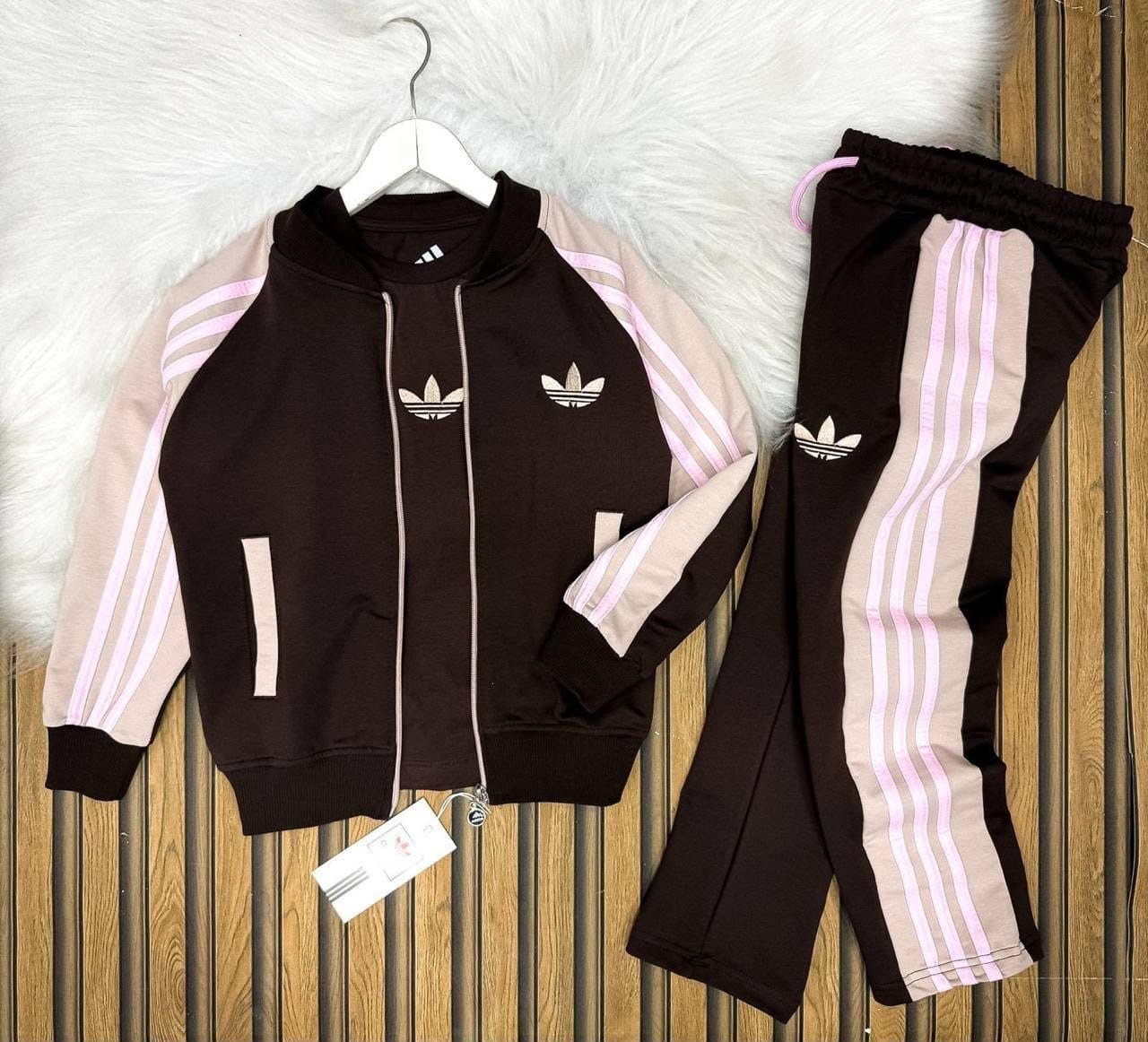 KAHVERENGİ PEMBE ŞERİTLİ RETRO ÇOCUK EŞOFMAN TAKIMI
