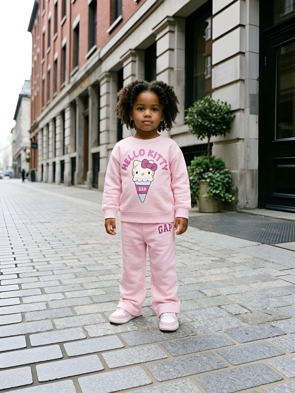 PEMBE HELLO KİTTY BASKILI DONDURMA FİGÜRLÜ İKİ İPLİK SWEATSHİRT EŞOFMAN TAKIMI