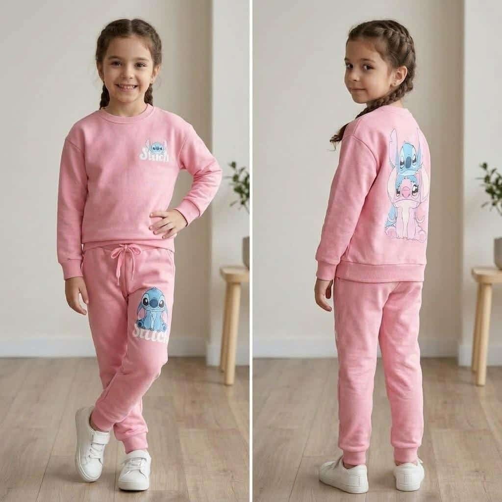 PEMBE STİCH BASKILI SWEATSHİRT VE JOGGER EŞOFMAN TAKIMI