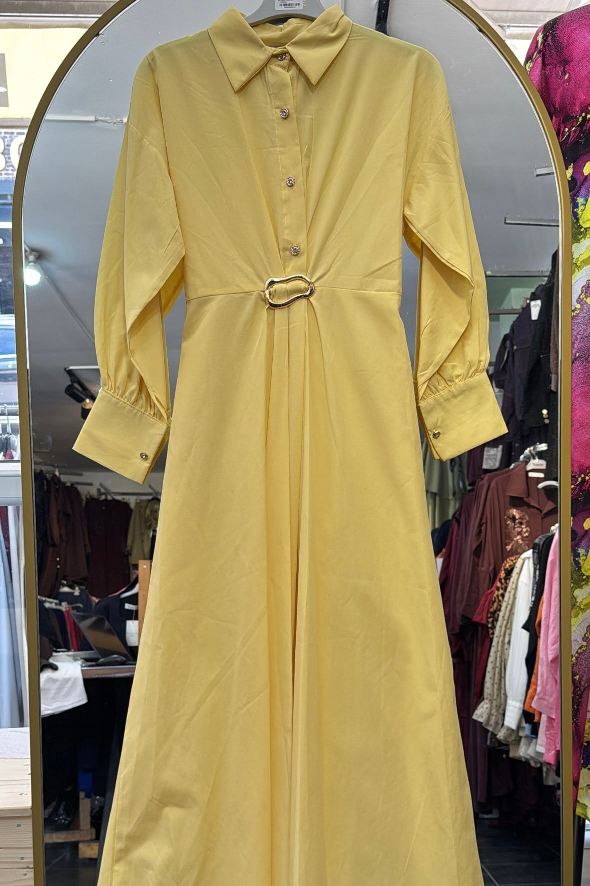 Poplin Tokalı Elbise SARI