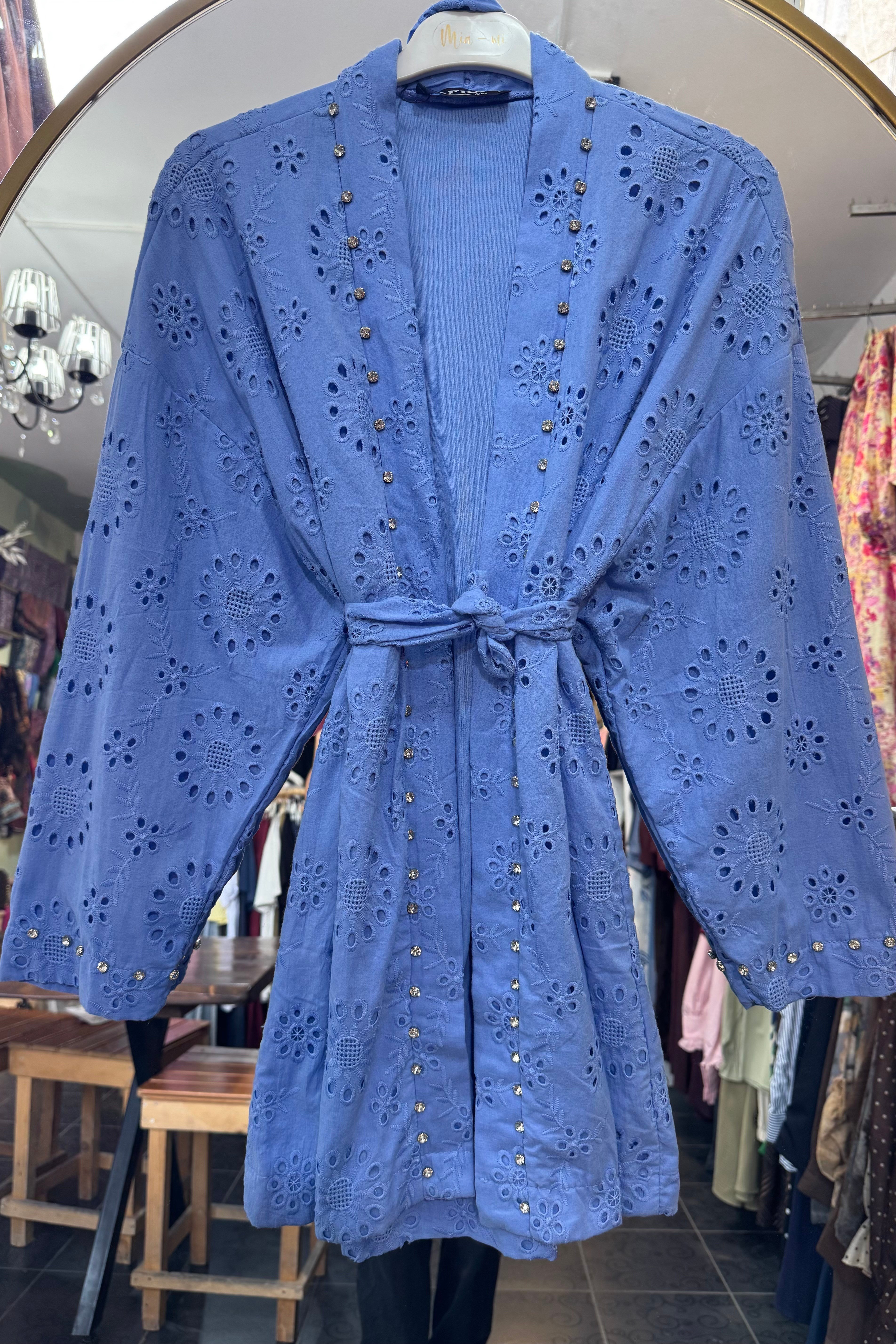 Zımba Taş Detay Fisto Kimono MAVİ