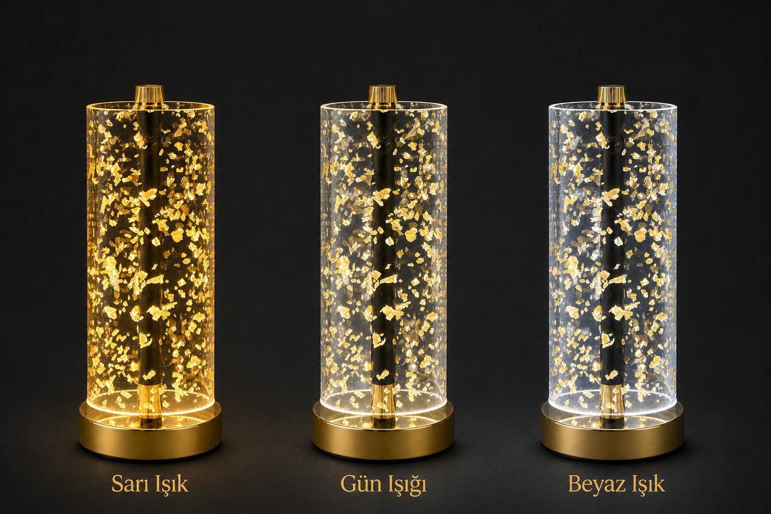 Gold Flake Masa Lambası 3 Işık Modlu Dekoratif LED Abajur