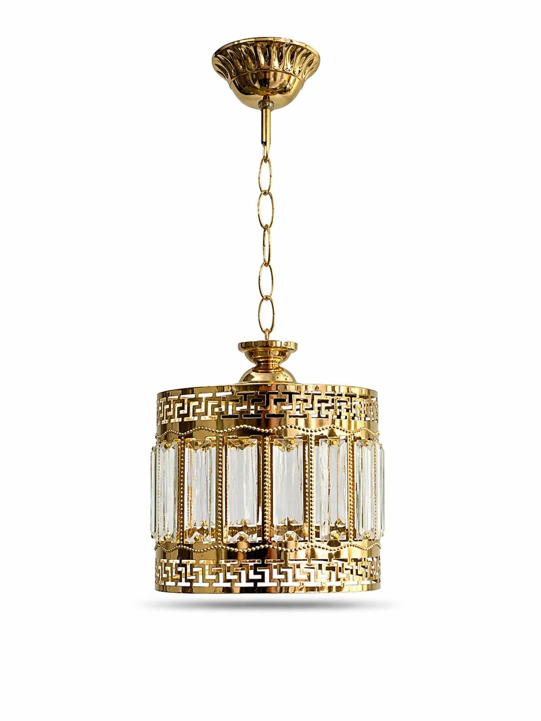 Lüks Kristal Cam Tekli Sarkıt Avize- 19 cm – Gold Metal Gövde Modern Dekoratif Tavan Aydınlatma