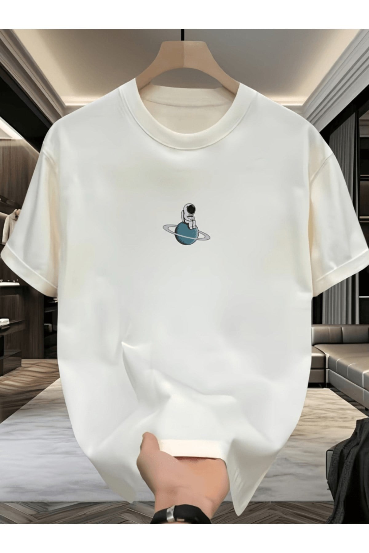 Bay Astronot Baskılı Premium Oversize T-shirt
