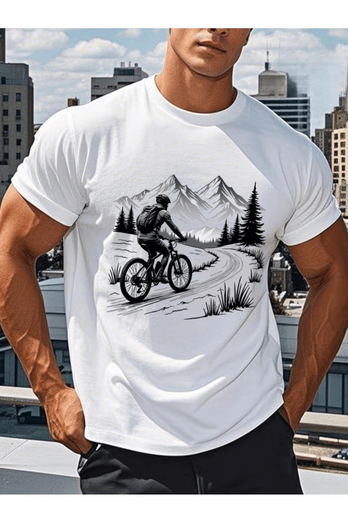 Bay Dağ Ve Bisiklet Tasarım Baskılı Premium Oversize T-shirt