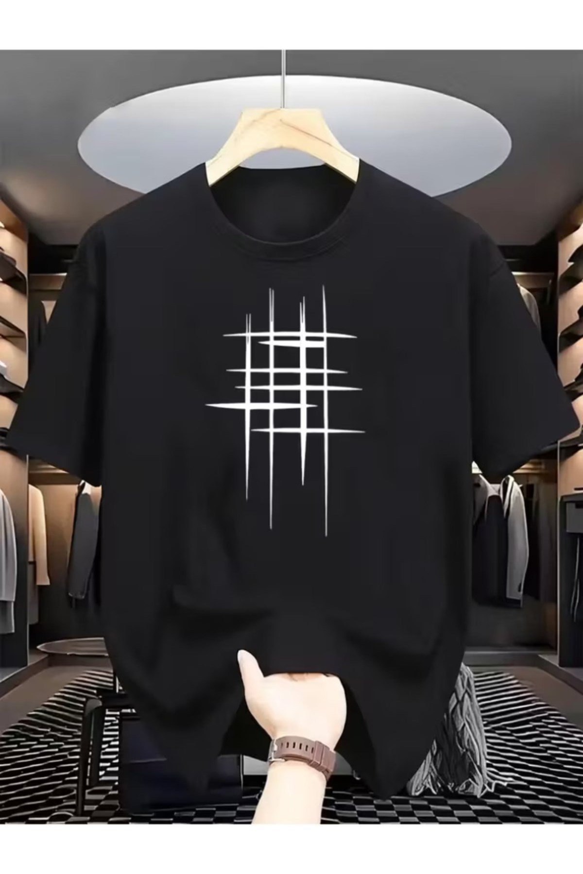Bay/ Geometrik Baskı Basic Regular T-shirt