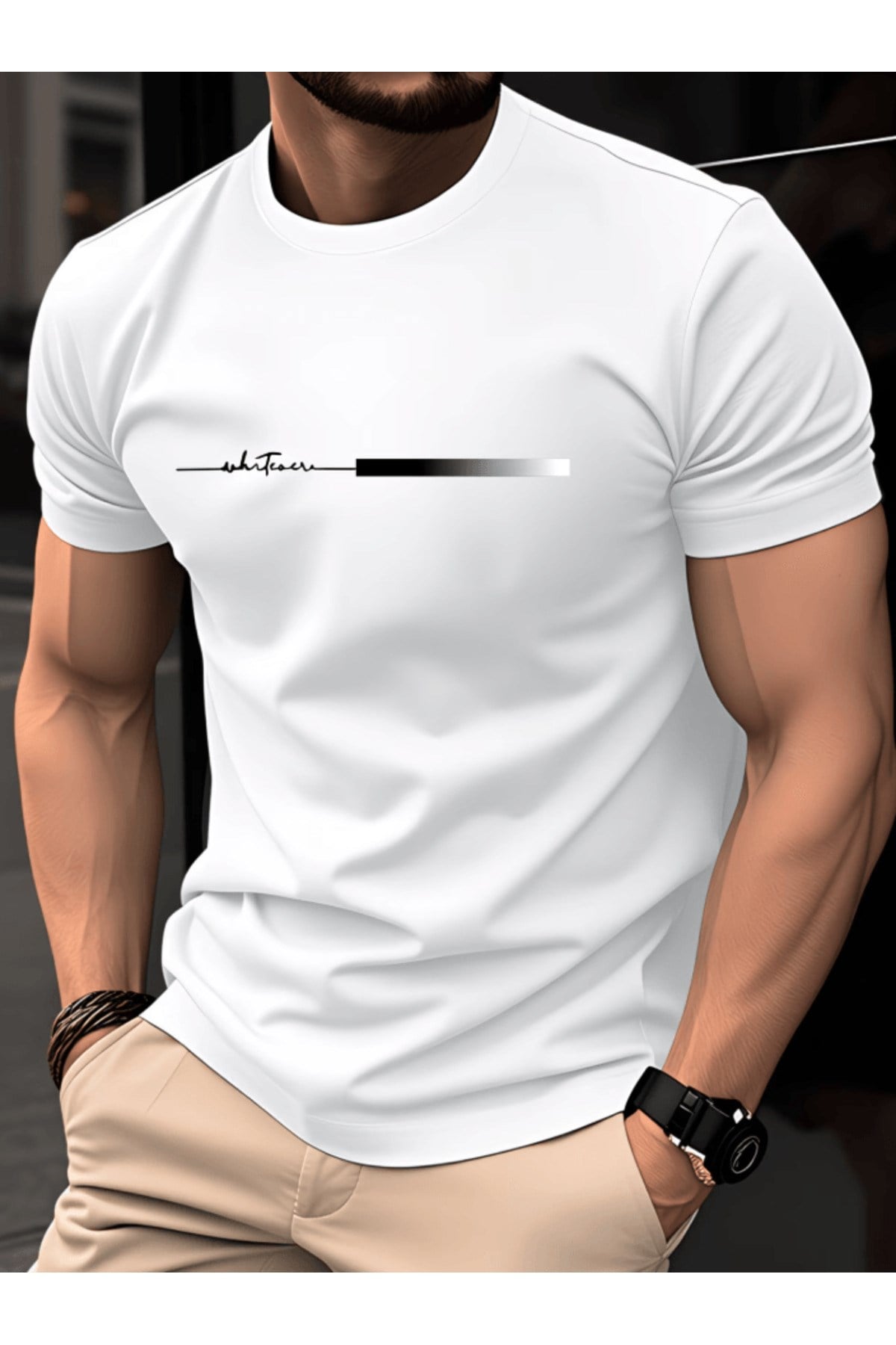 Bay Gri Whatever Baskılı Premium Oversize T-shirt