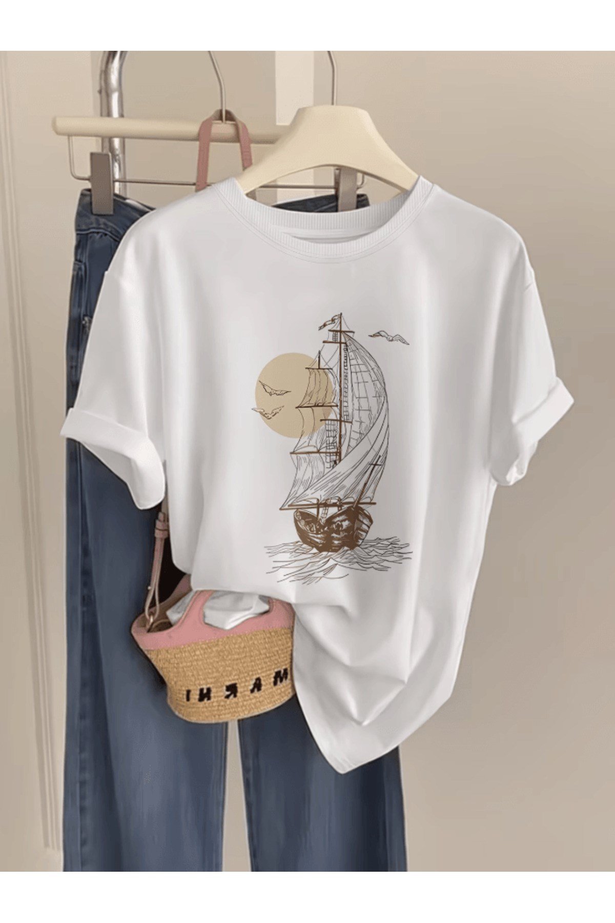 Gemi Baskılı Premium Oversize T-shirt