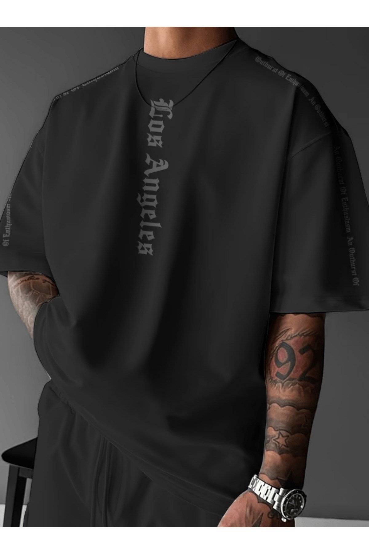 Los Angles Dikey Baskılı Premium Oversize T-shirt