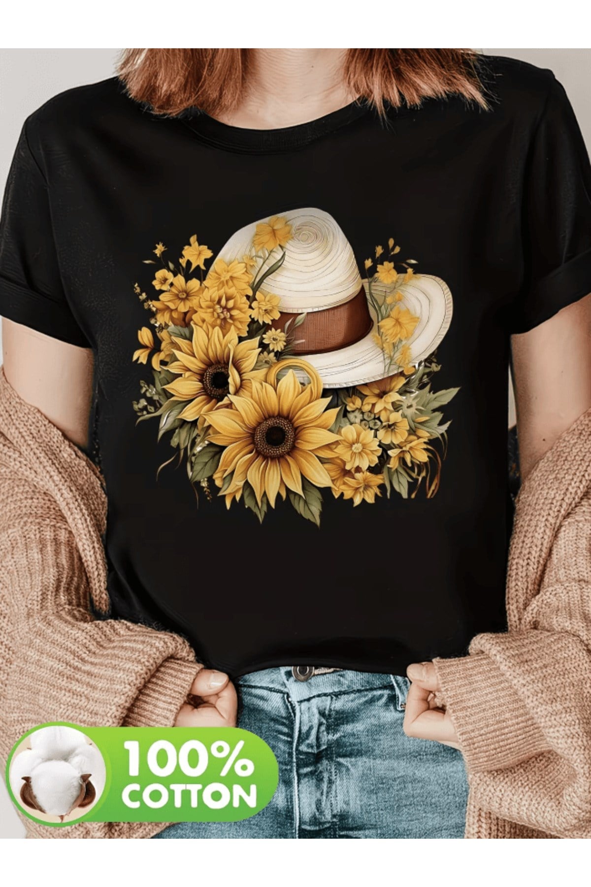 Papatya Şapka Baskılı Premium Oversize T-shirt