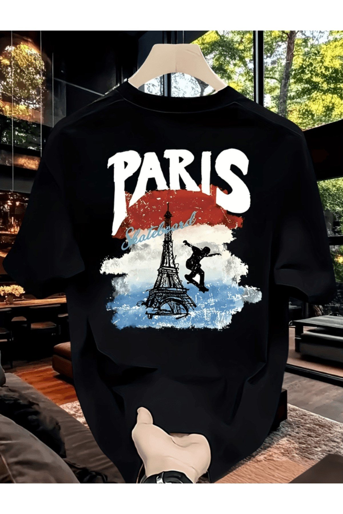 Paris Skateboard Baskılı Premium Oversize T-shirt