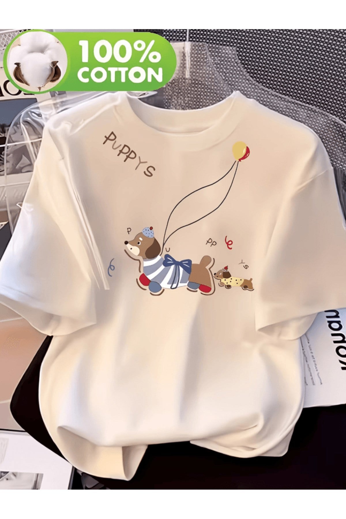 Sevimli Puppys Baskılı Premium Oversize T-shirt