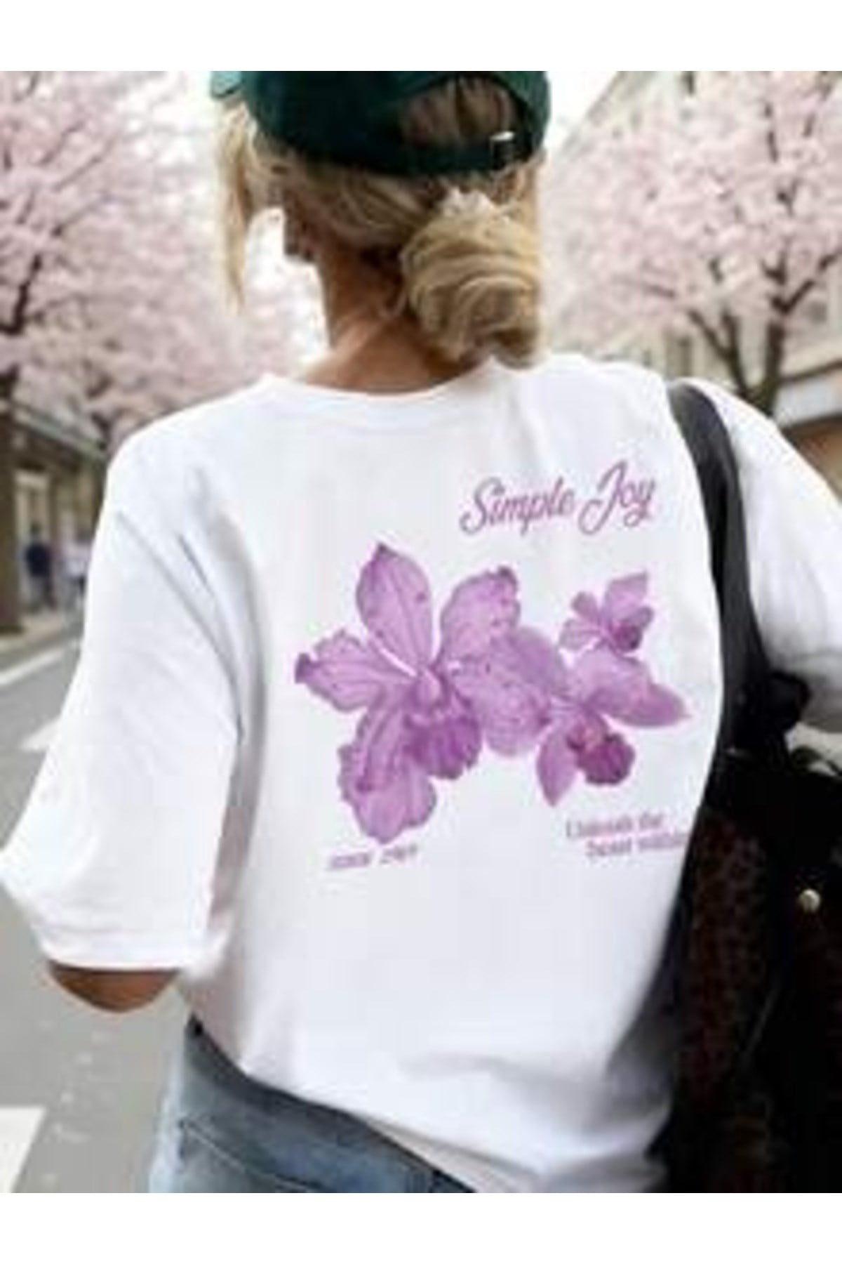 Simple Joy Mor Detay Baskılı Premium Oversize T-shirt