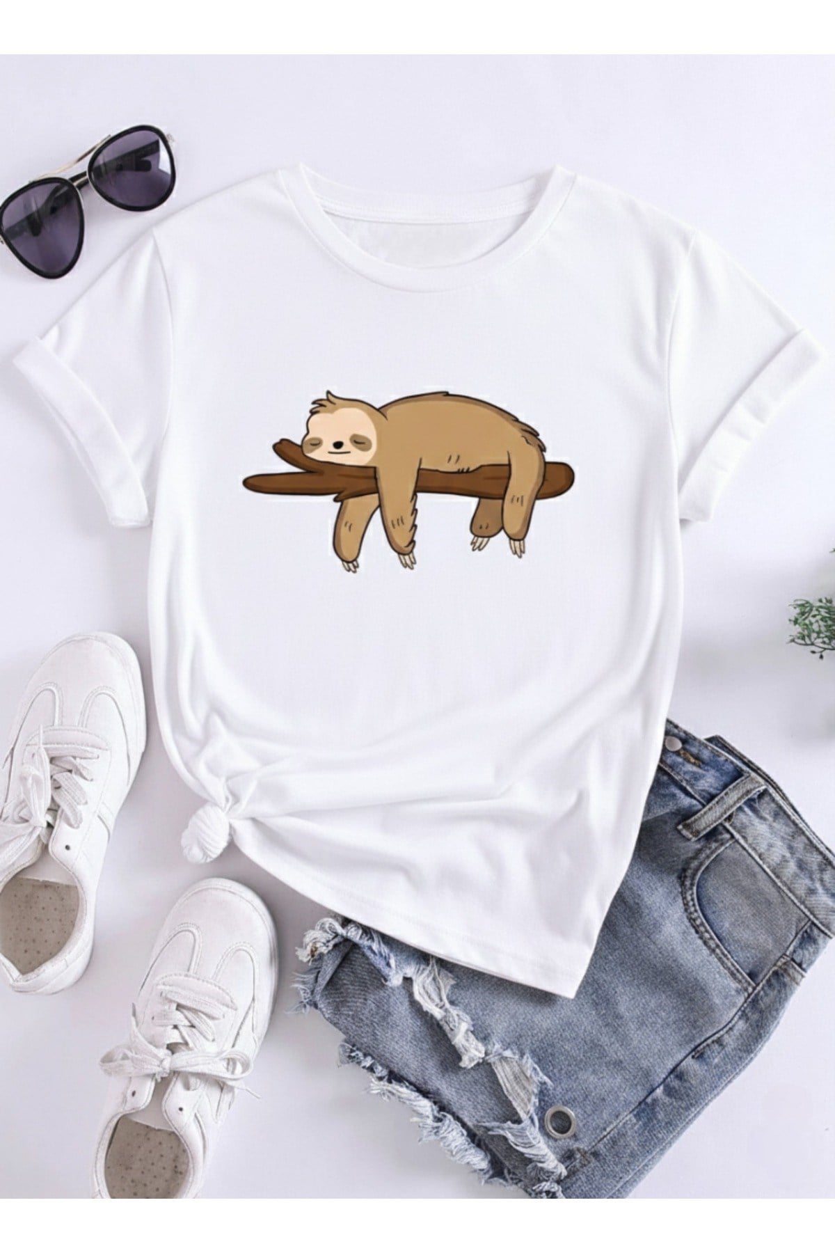 Unisex Sevimli Maymun Tasarımlı Basic Bisiklet Yaka Regular T-shirt %100 Pamuk