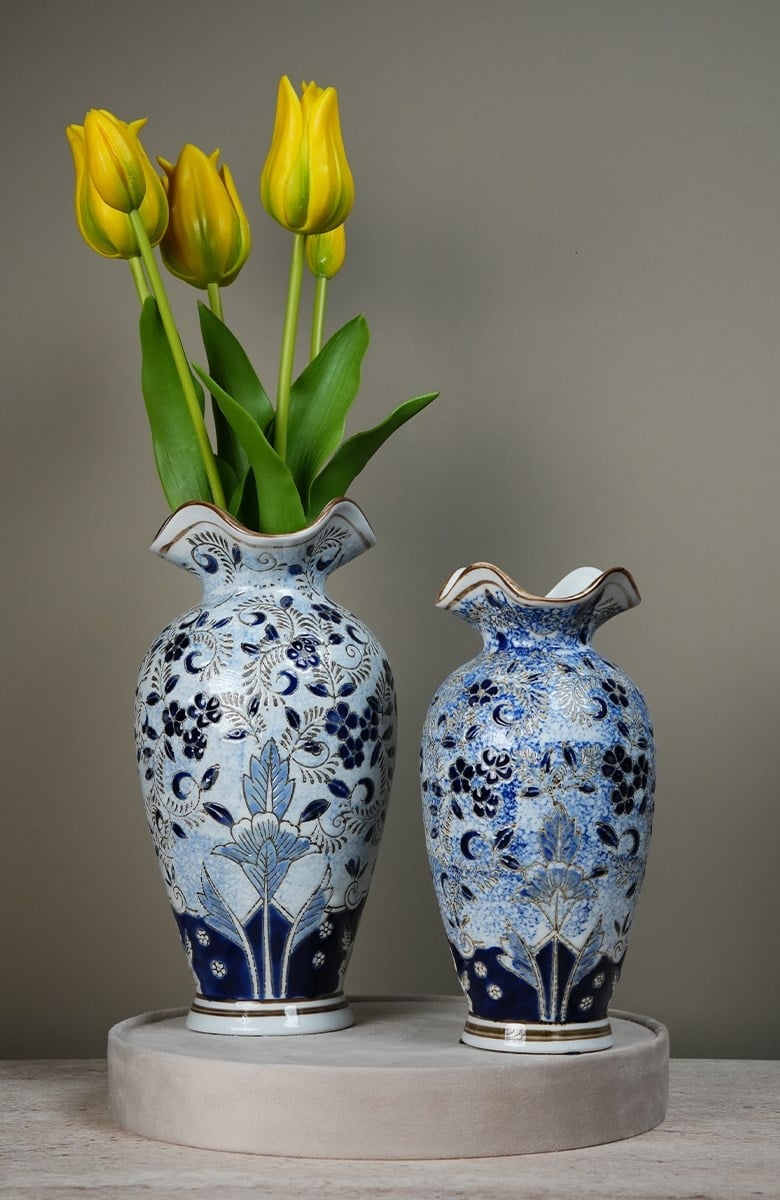 Blue Black Kabartma Detaylı Vazo Seti