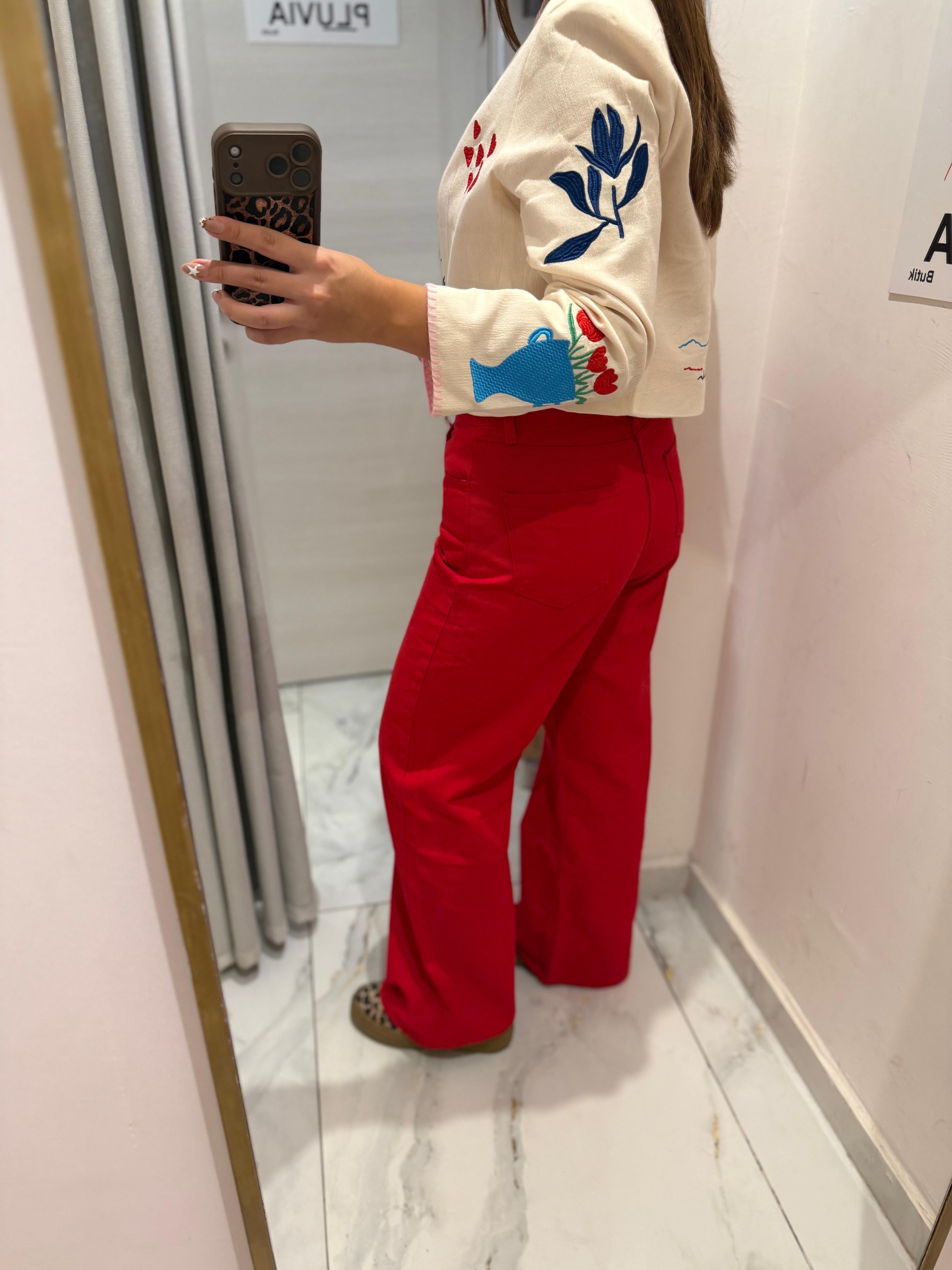Kırmızı Wide Leg Jean