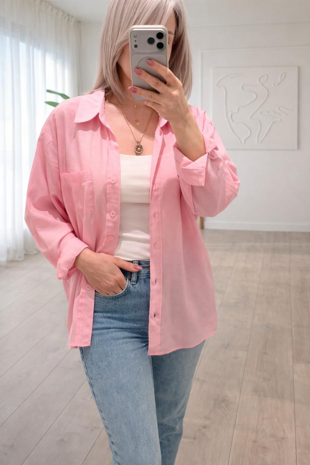 MODAL PEMBE OVERSİZE GÖMLEK
