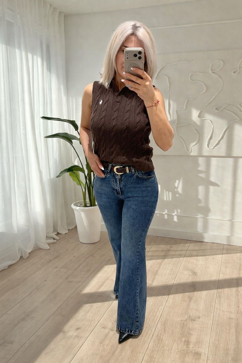 Örgü Model Kolsuz Polo Yaka Marka Kazak