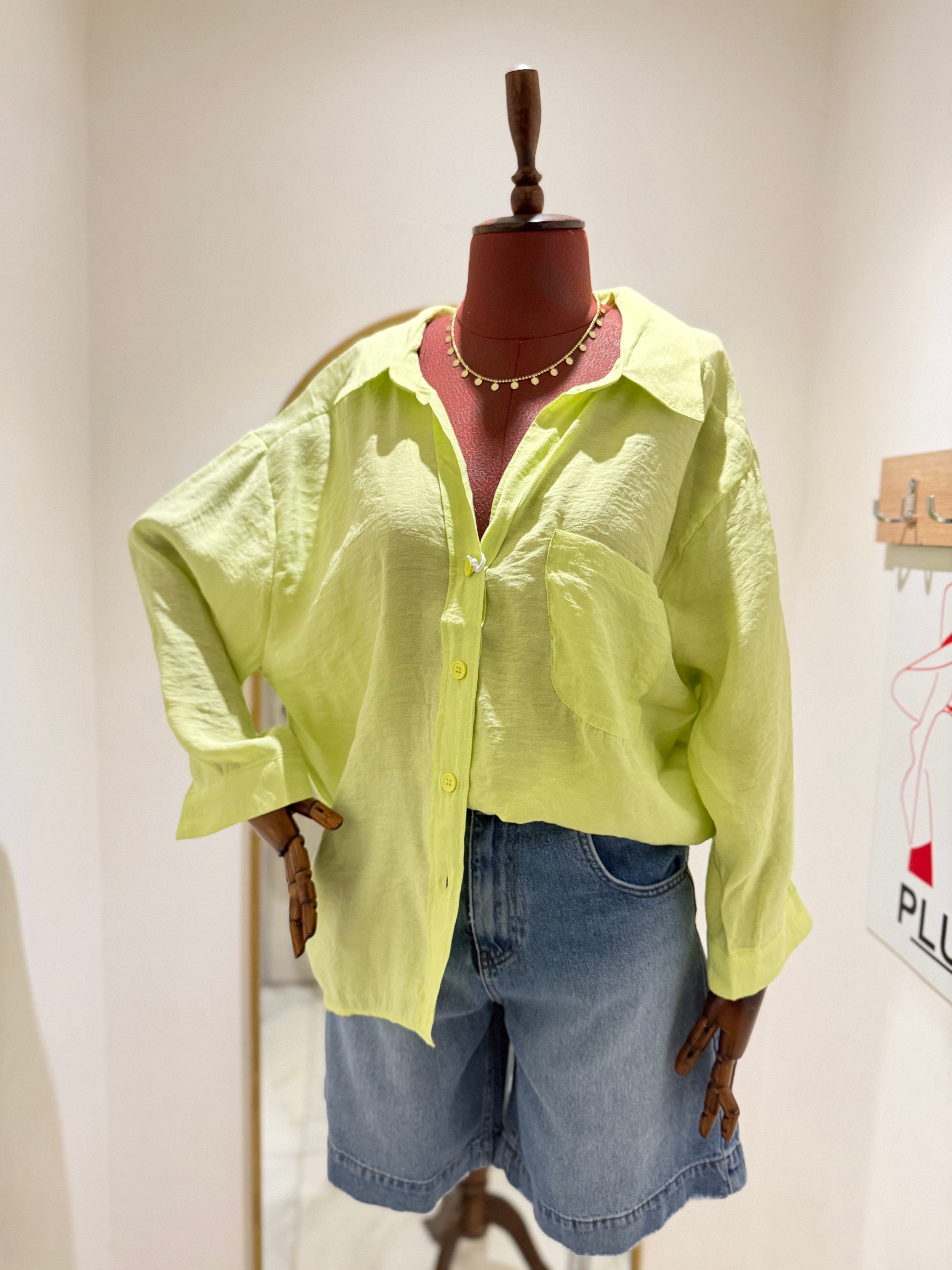 OVERSİZE NEON SARI GÖMLEK