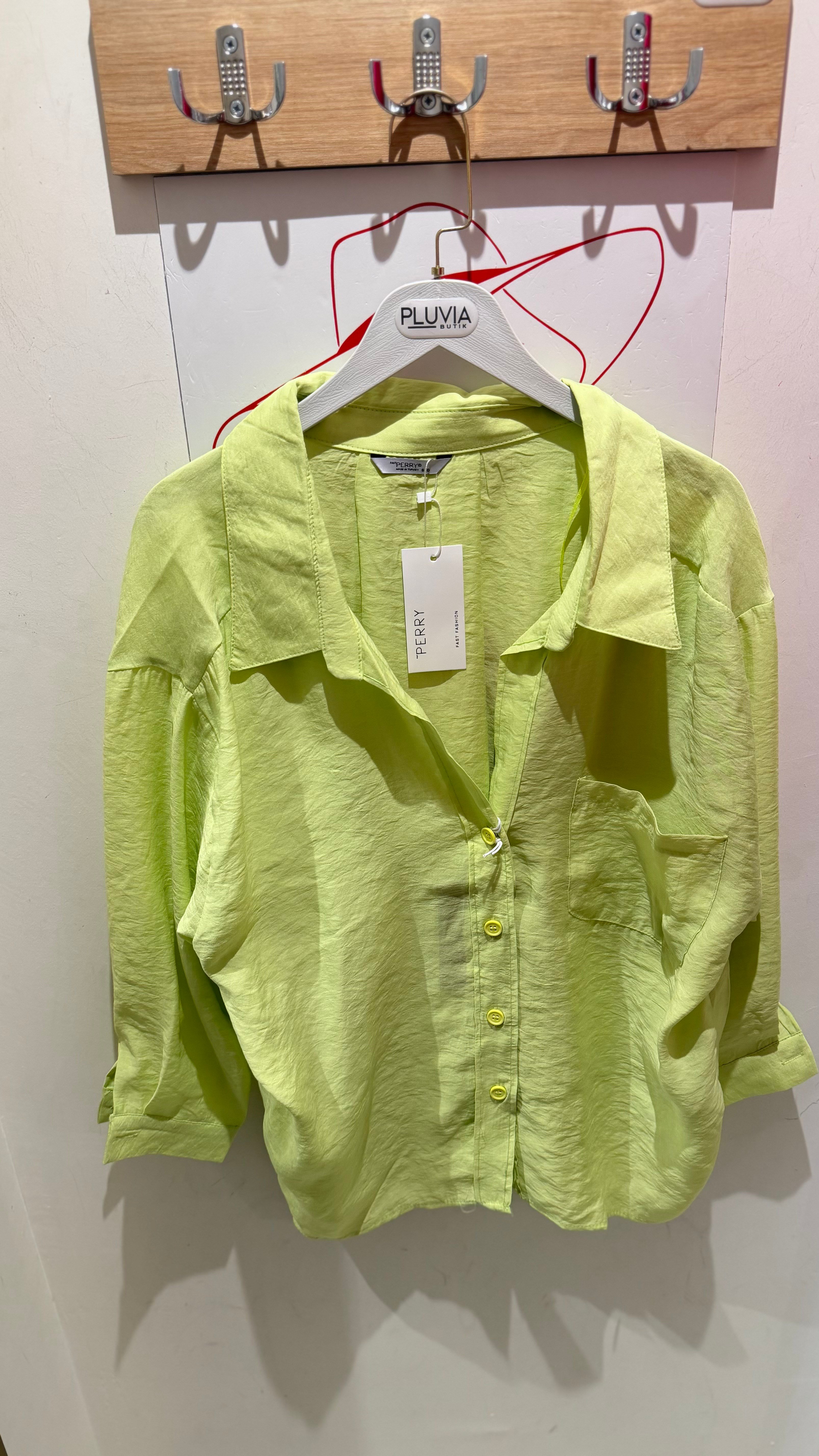 OVERSİZE NEON SARI GÖMLEK