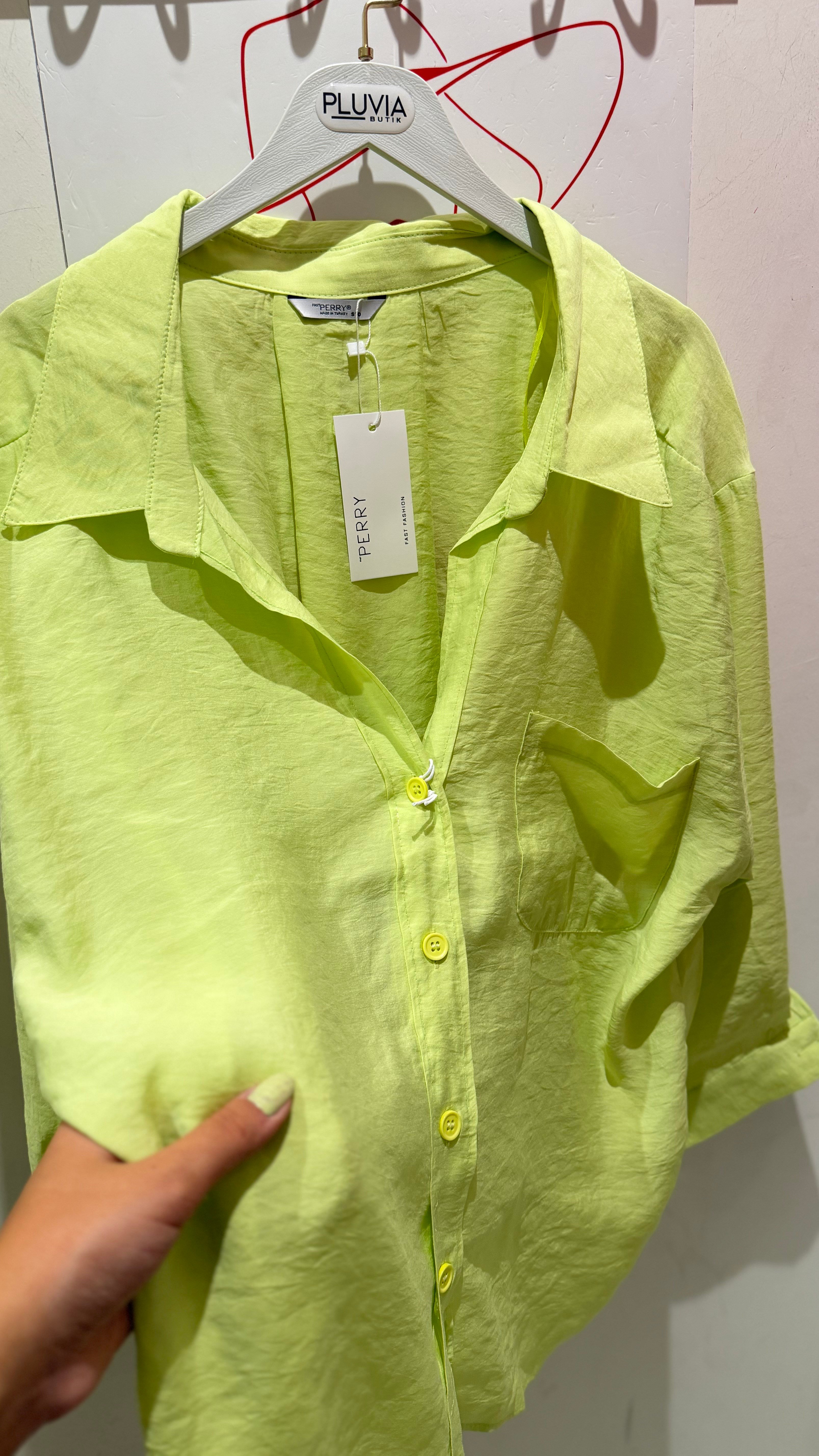 OVERSİZE NEON SARI GÖMLEK