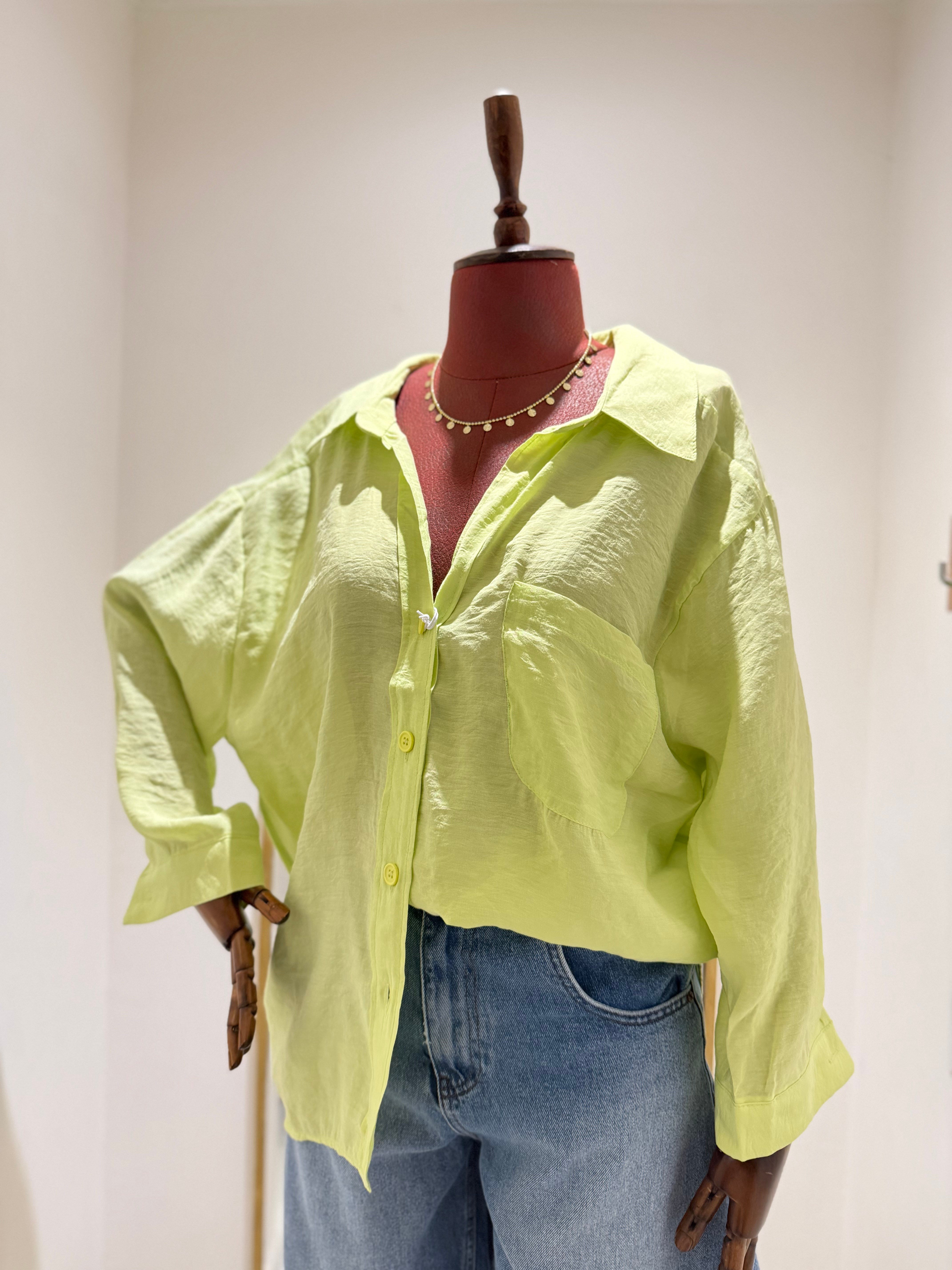 OVERSİZE NEON SARI GÖMLEK