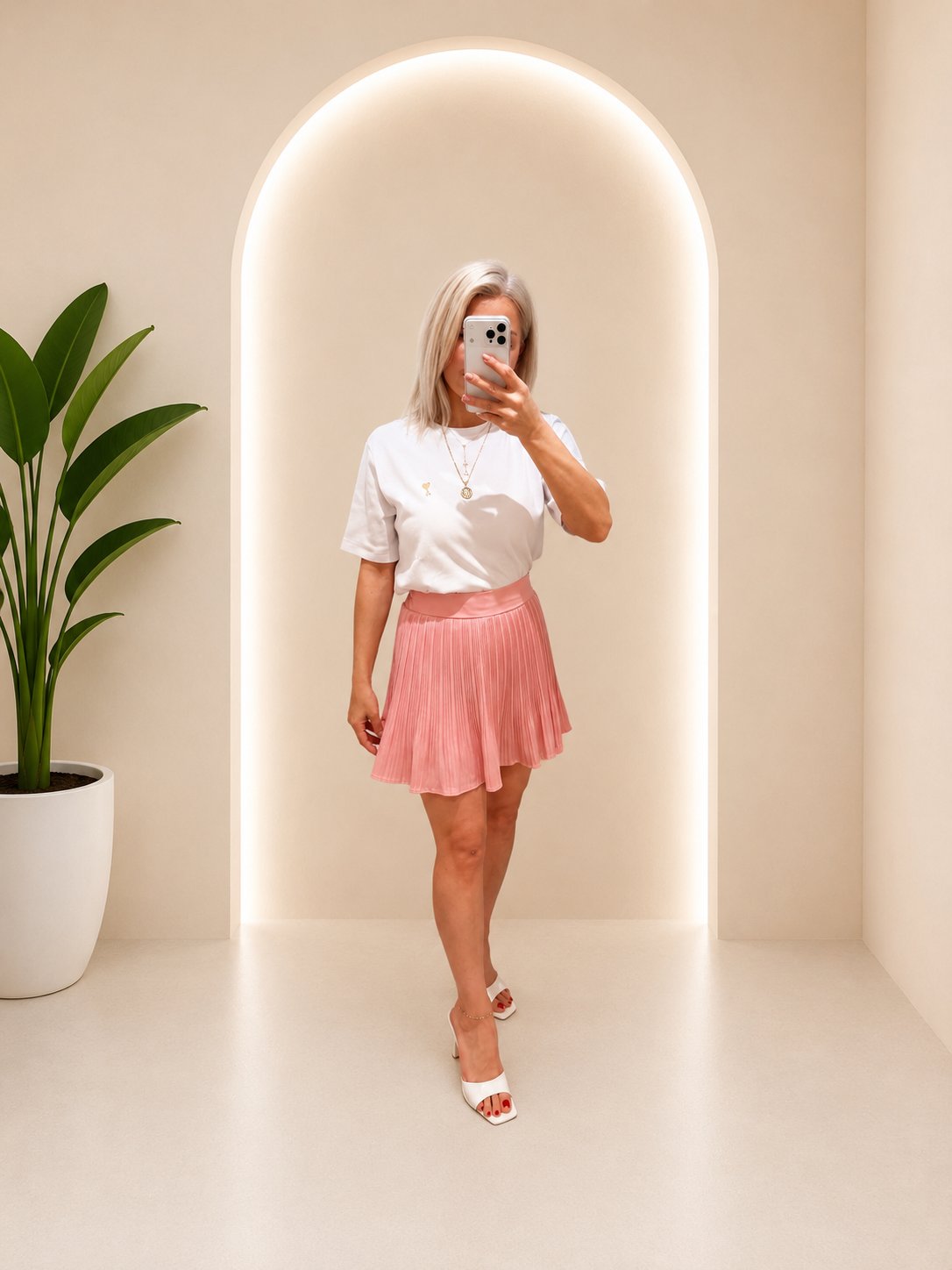 PEMBE PİLİSSELİ İÇİ ŞORTLU MİNİ ETEK