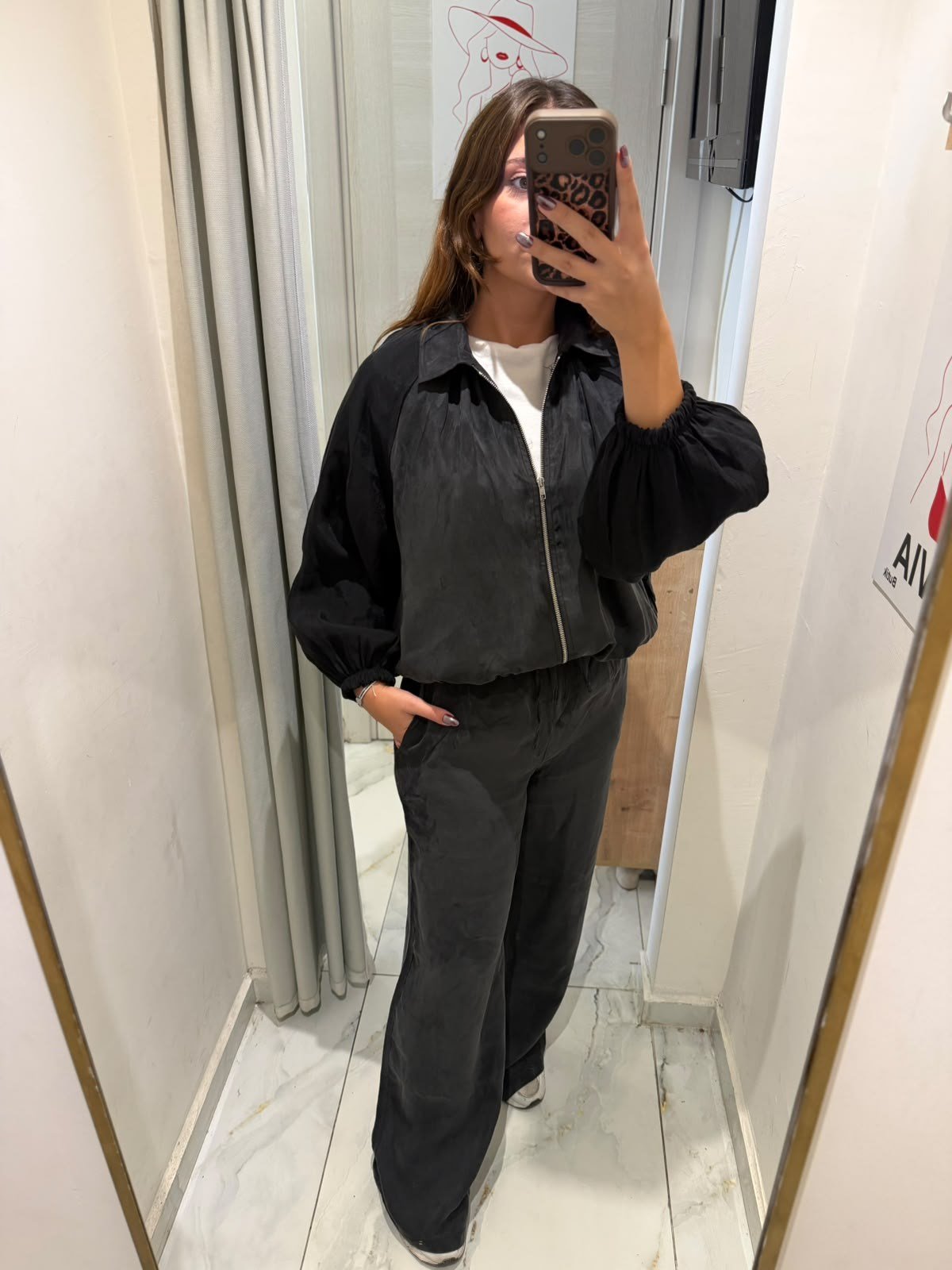 Siyah Garnili Bomber Pantolon Takım