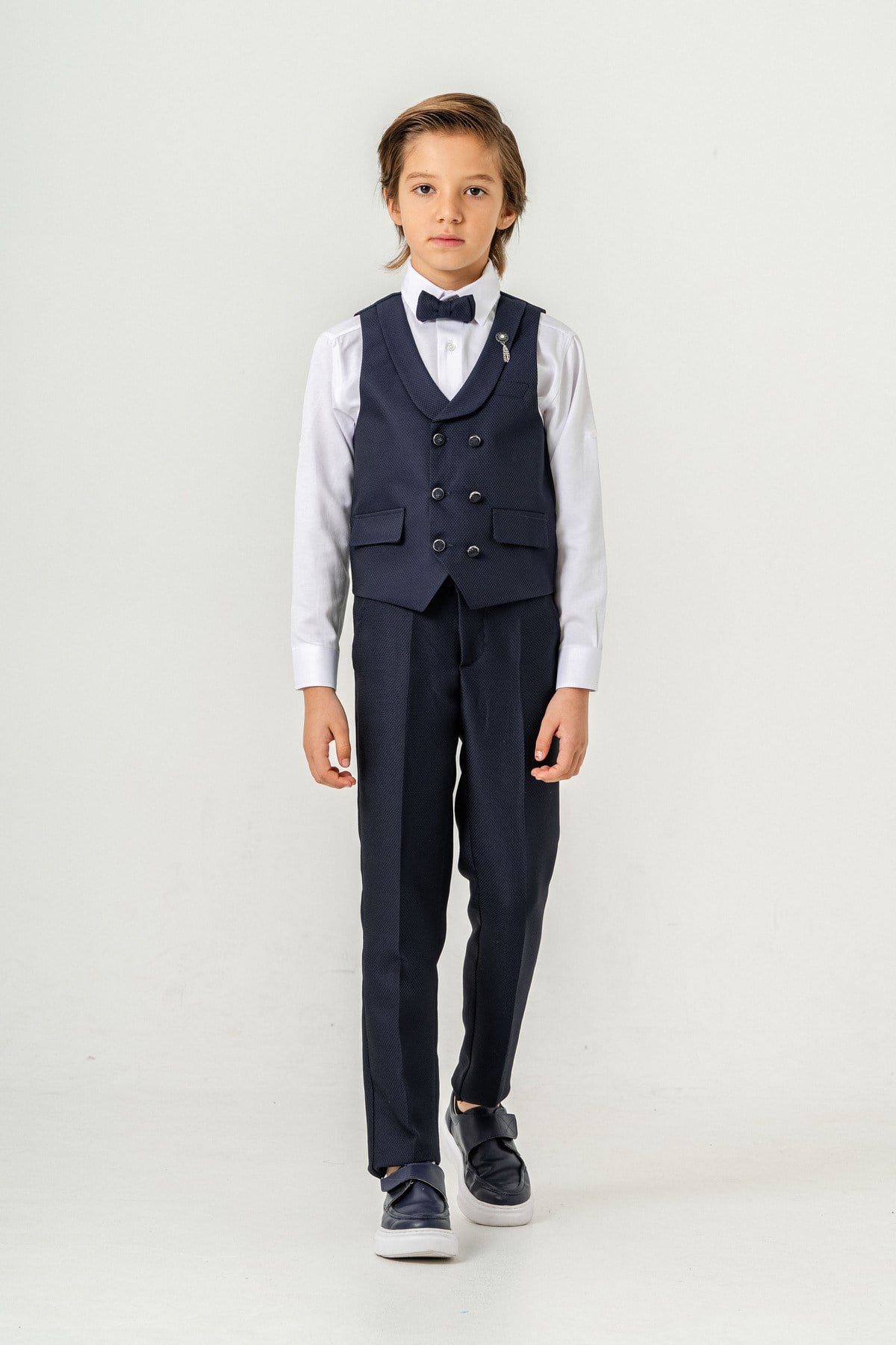 Erkek Çocuk Yelek Kombin / Lacivert  Alt Üst Takım Set / 3 Pcs