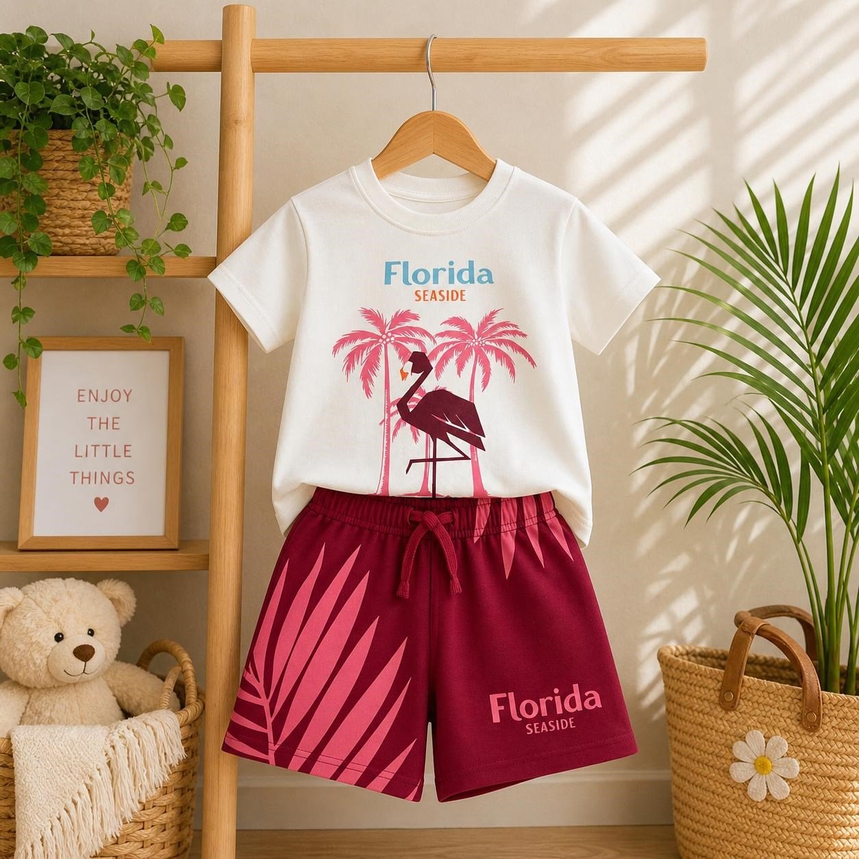 Erkek Çocuk Florida Baskı Desenli Şort Takım