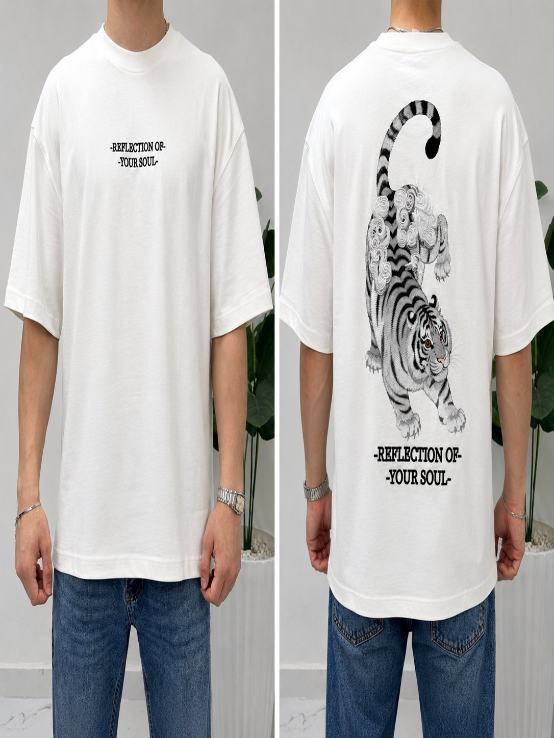 2512 Beyaz Nakışlı Amerikan Oversize T-Shirt