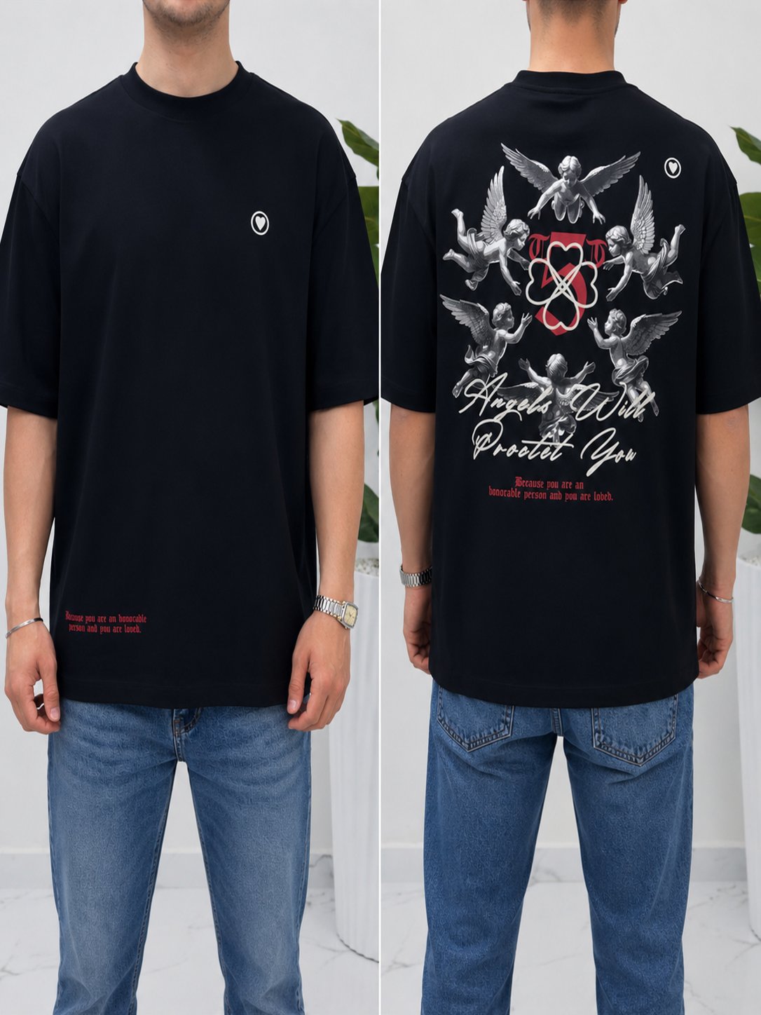 2512 Siyah Nakışlı Amerikan Oversize T-Shirt
