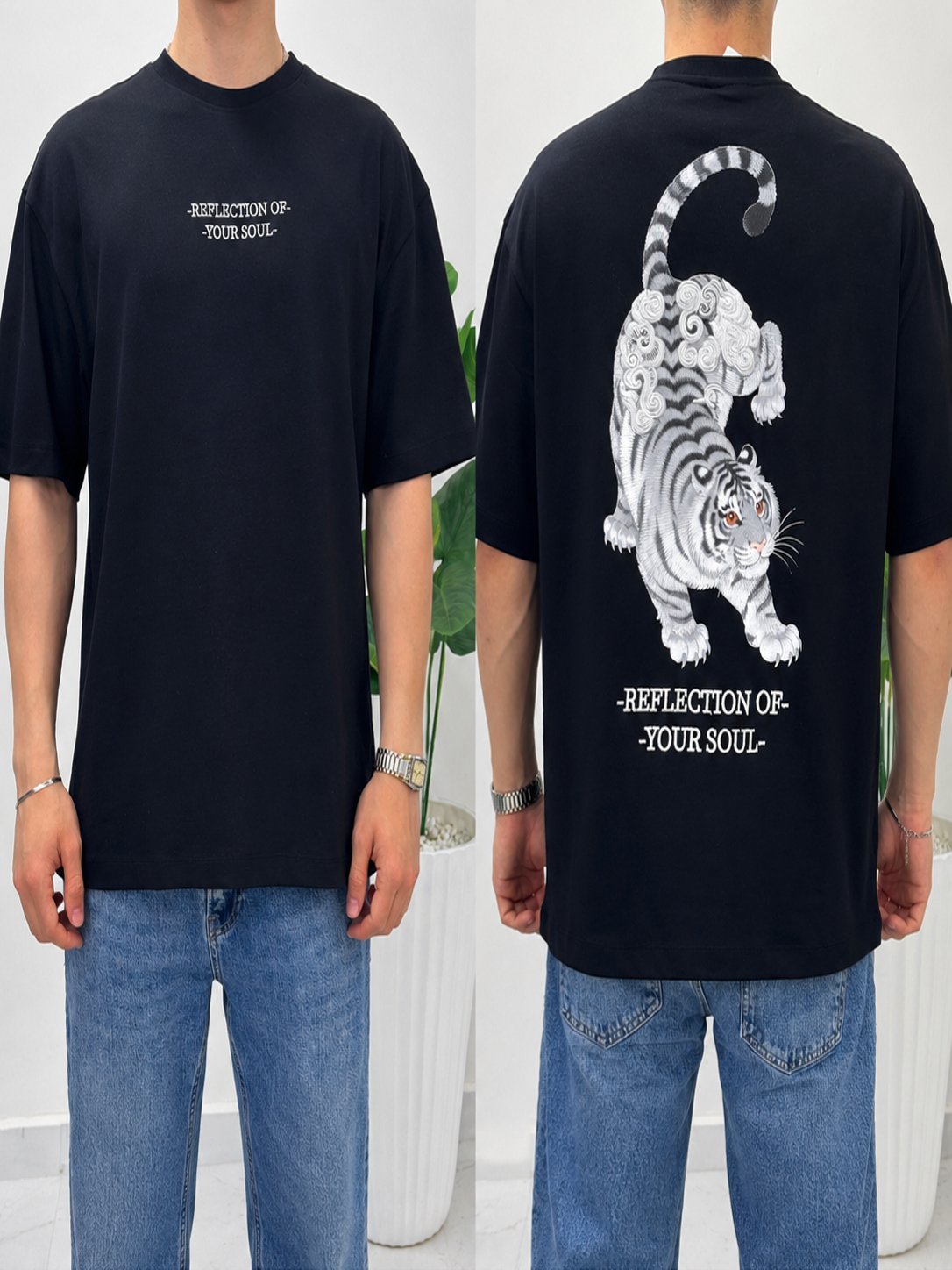 2512 Siyah Nakışlı Amerikan Oversize T-Shirt