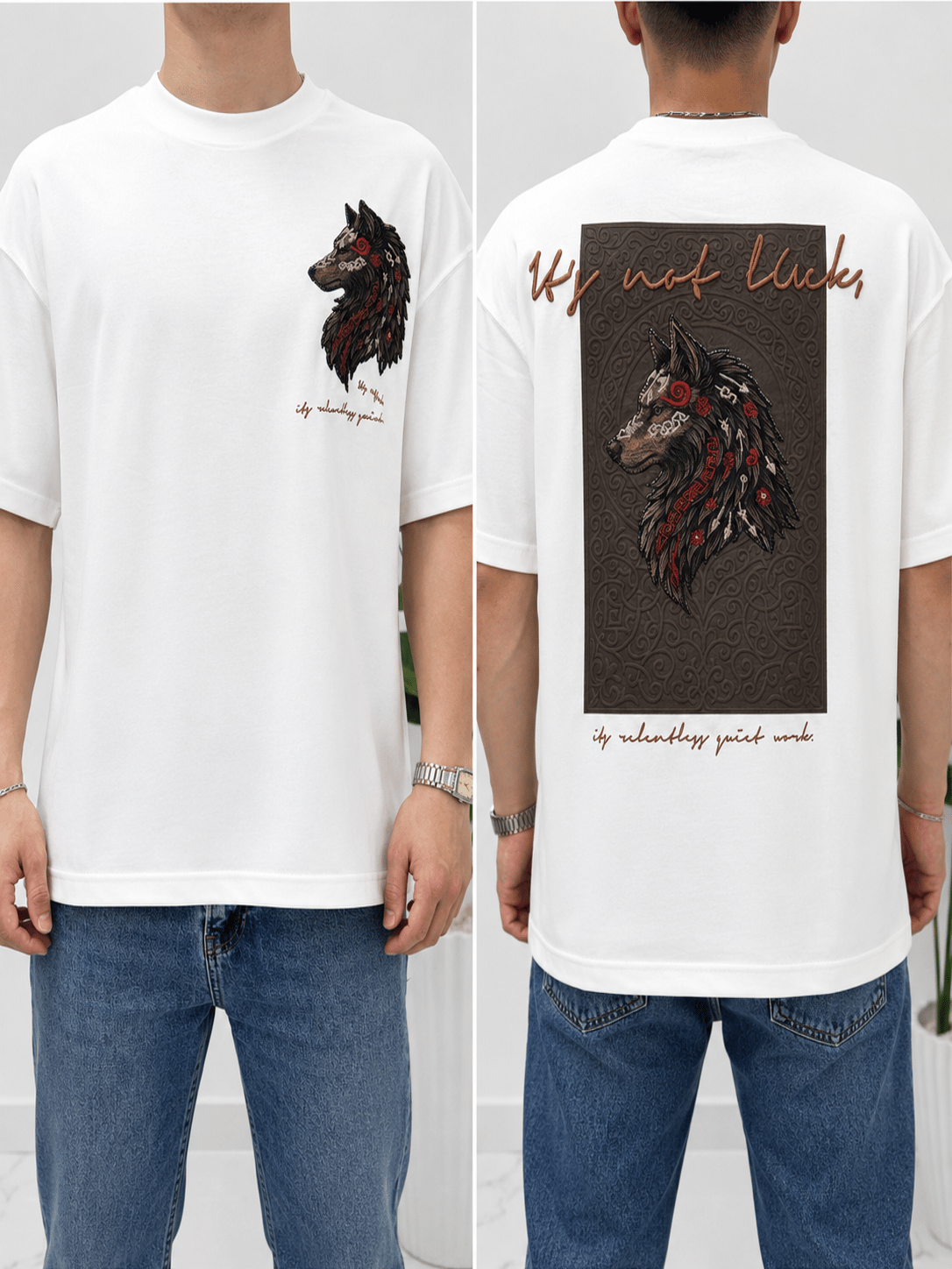 SAW Beyaz Nakışlı Amerikan Oversize T-Shirt