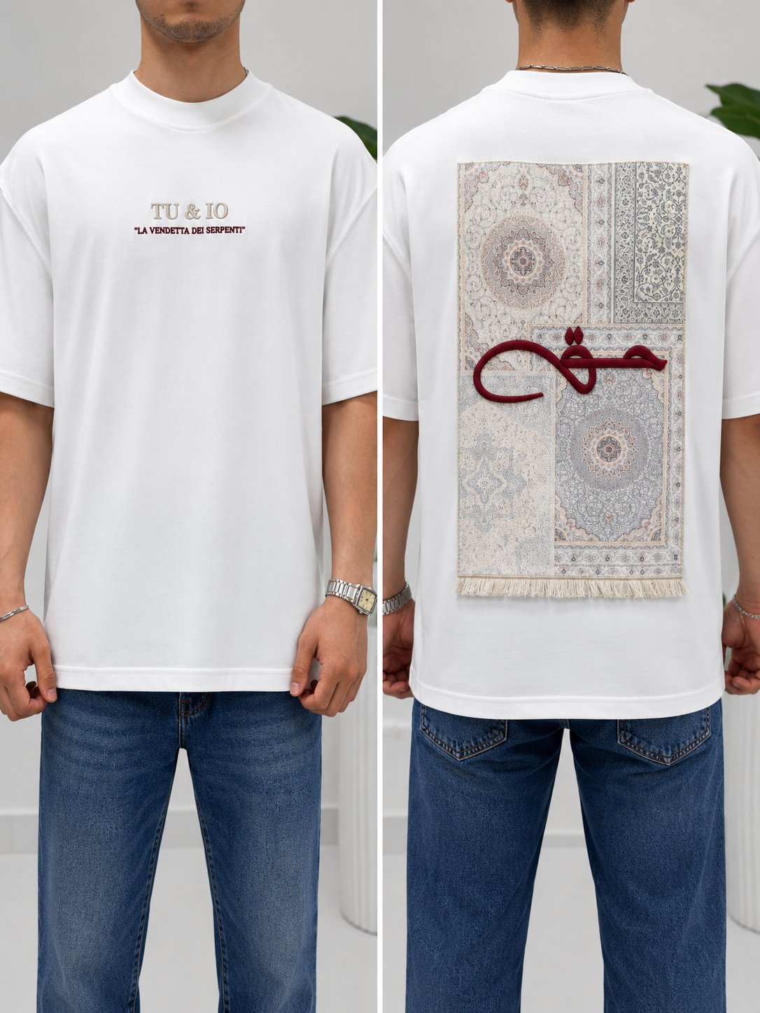 SAW Beyaz Nakışlı Amerikan Oversize T-Shirt
