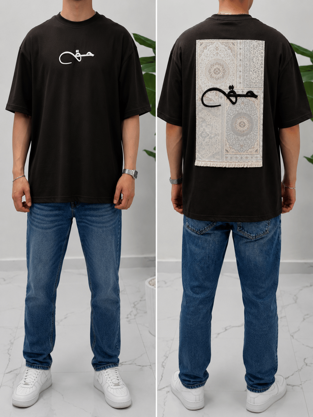 SAW Kahve Nakışlı Amerikan Oversize T-Shirt
