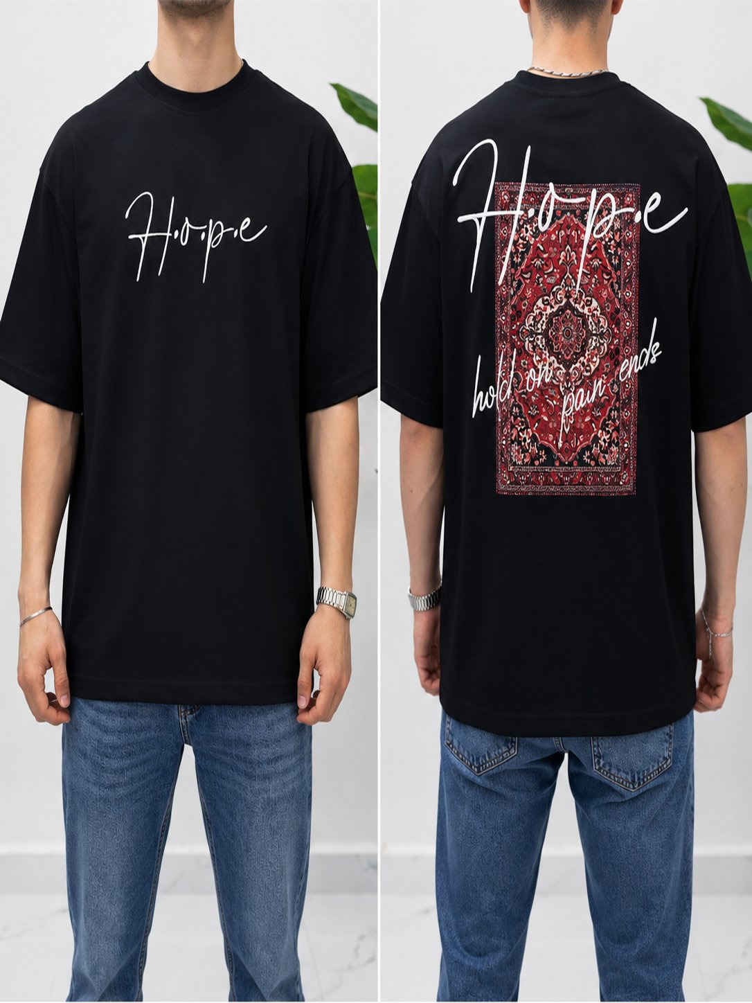 SAW Siyah Nakışlı Amerikan Oversize T-Shirt