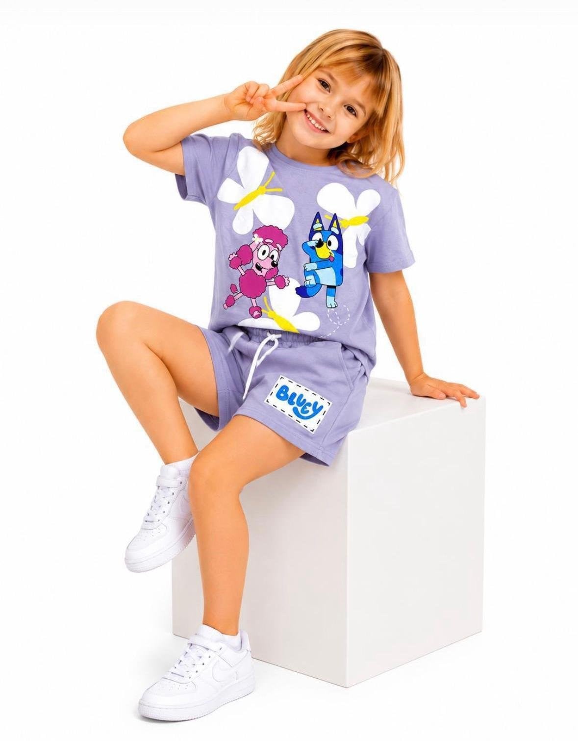 Cg Kids Bluey Lila Şort & Tshirt Kız Çocuk Alt Üst Takım