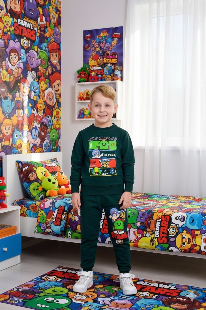 Cg Kids Brawl Stars 2 Iplik Kumaş Erkek Çocuk Zümrüt Yeşil Alt Üst Takım Süper Kalite Eşofman Detay