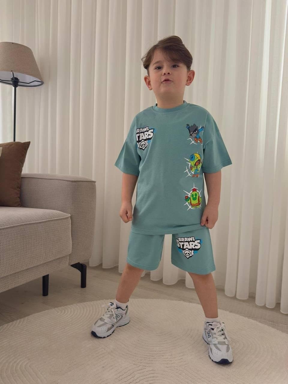 Cg Kids Brawl Stars temalı tshirt ve şort alt üst takım sırt baskı detaylı