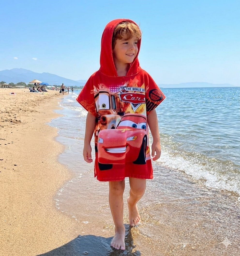 Cg Kids Cars Arabalar Desenli Panço Plaj Banyo Havlusu