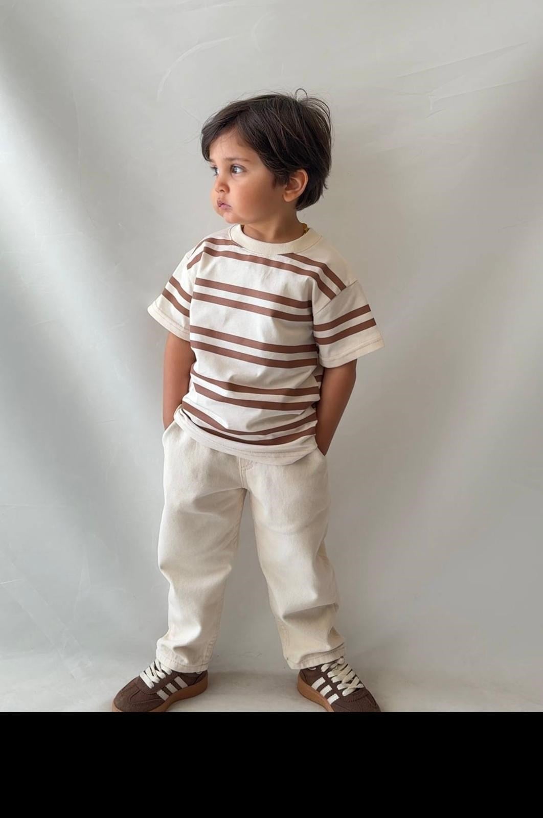 Cg Kids Çizgili Basic Tshirt&Pantolon Alt Üst Takım Süper Kalite