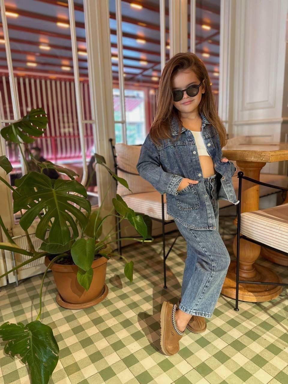 Cg Kids Denim Ceket ve Pantolon Unisex Alt Üst Takım Süper Kalite